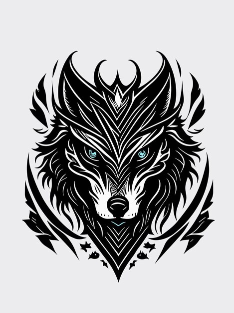 a vector tribal wolf head silhouette mythology logo monochrome design style artwork illustration