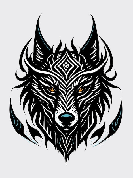 a vector tribal wolf head silhouette mythology logo monochrome design style artwork illustration