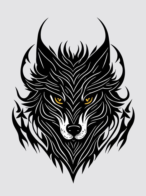 a vector tribal wolf head silhouette mythology logo monochrome design style artwork illustration