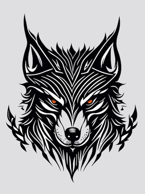 A vector tribal wolf head silhouette mythology logo monochrome design style artwork illustration