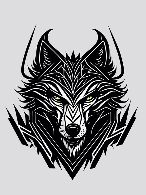 Una silhouette di testa di lupo tribale vettoriale mitologia logo monochrome stile di design illustrazione artistica