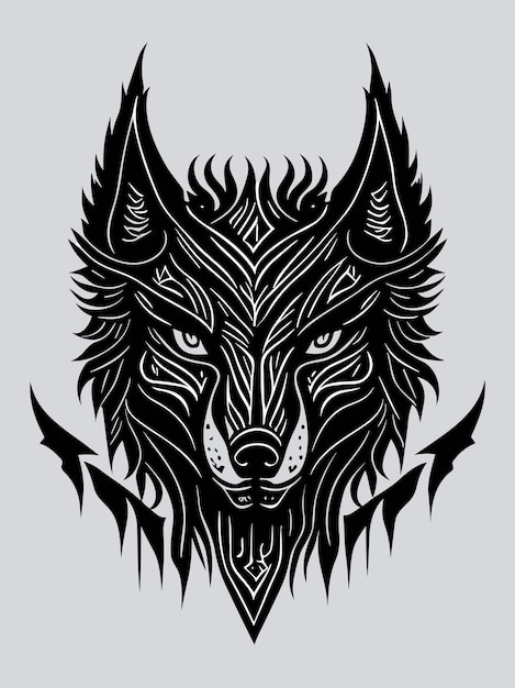 Una silhouette di testa di lupo tribale vettoriale mitologia logo monochrome stile di design illustrazione artistica