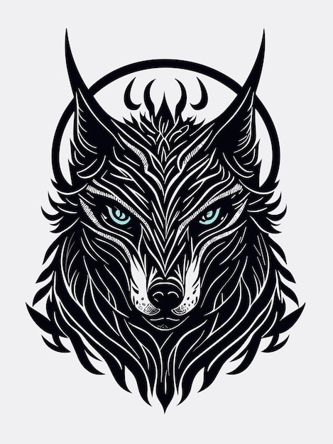 a vector tribal wolf head silhouette mythology logo monochrome design style artwork illustration