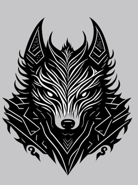 a vector tribal wolf head silhouette mythology logo monochrome design style artwork illustration