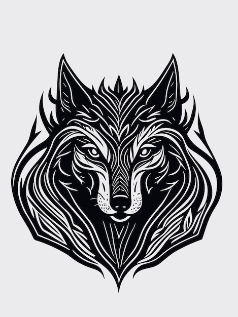 Premium Vector | A vector tribal wolf head silhouette mythology logo  monochrome design style artwork illustration