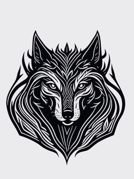 A vector tribal wolf head silhouette mythology logo monochrome design style artwork illustration