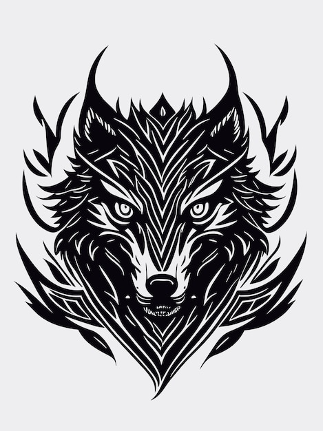 Vector a vector tribal wolf head silhouette mythology logo monochrome design style artwork illustration