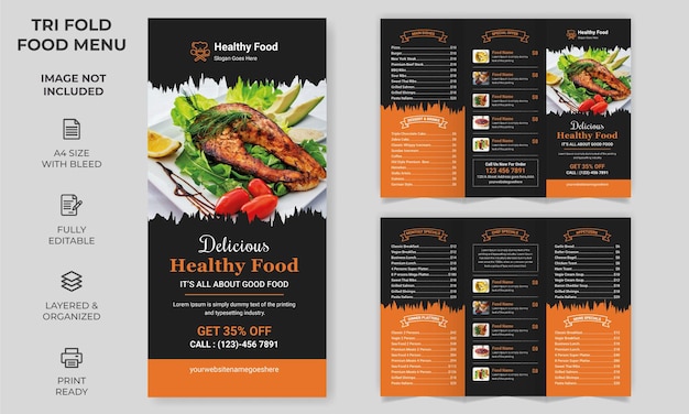 Vector Trifold Food Menu Brochure Template simple style and modern layout