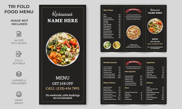 Vector vector trifold food menu brochure template