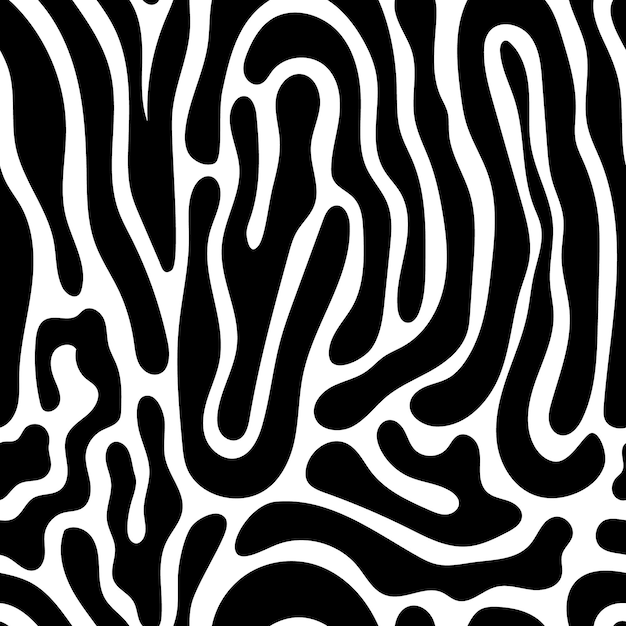 Vector trippy seamless pattern Psychedelic design background liquid cells swirl flowing waves Black and white