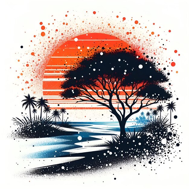 Vector vector tshart beach sunset logo