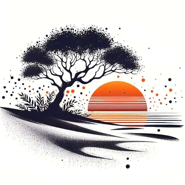 Logo del tramonto della spiaggia di vector tshart