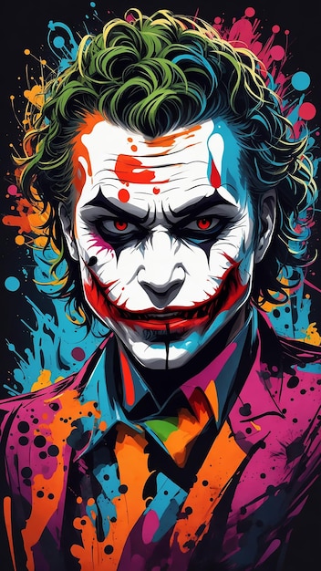 Vector tshirt art ready for print colorful graffiti illustration of a silhouette of joker