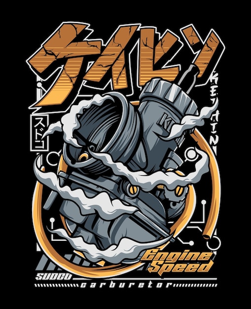 Vector vector tshirt design illustration of carburetor engine 2 stroke