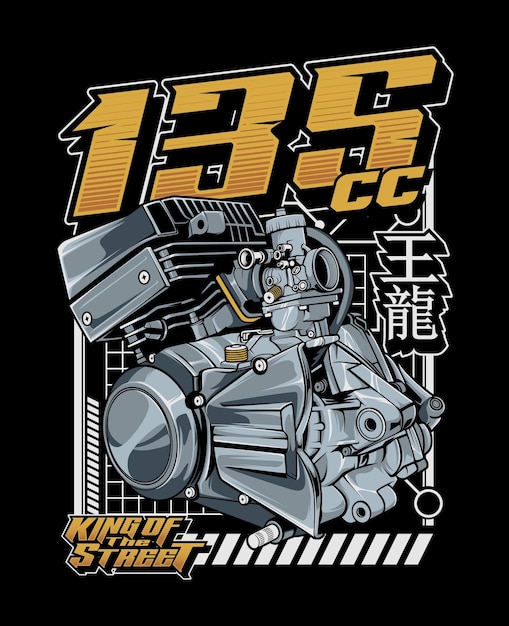 vector tshirt design illustration of rx king motorcycle engine