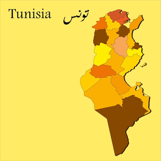 ベクトル チュニジアのベクトル地図 - 地域と都市の線とすべての地域を満たしたベクトル