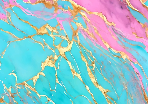 Vector vector turquoise pink gold marble painting watercolor background