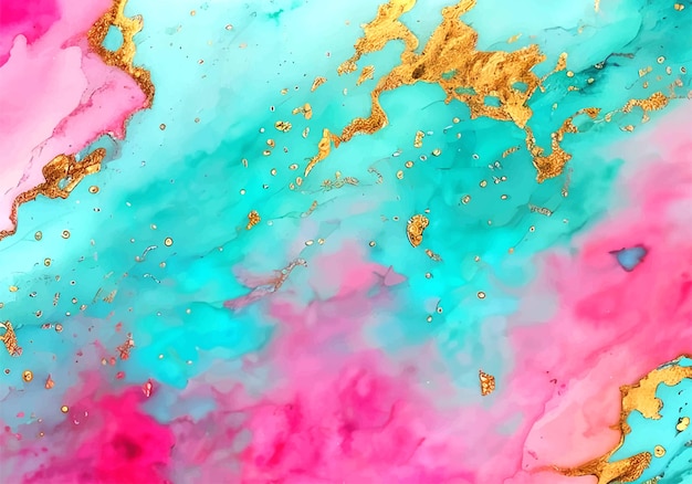 Vector vector turquoise pink gold marble painting watercolor background