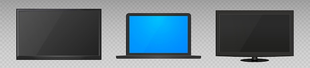 ベクトル テレビ セット透明な背景に現実的なテレビ画面のコンピューター表示