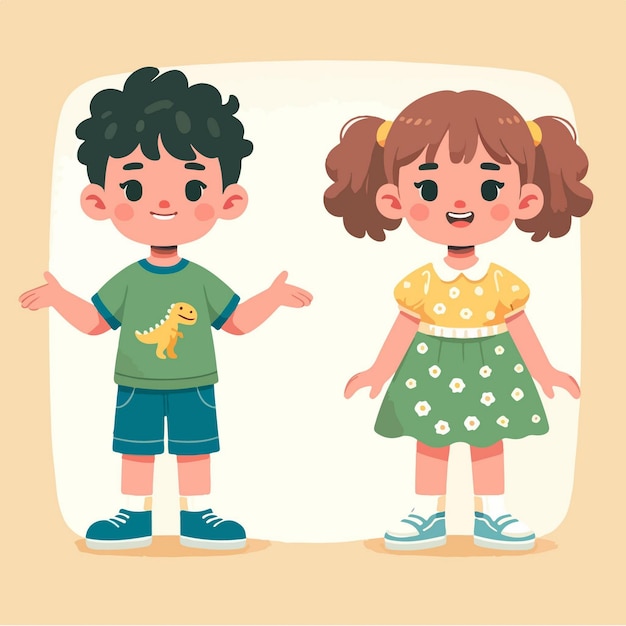 Vector vector two adorable cartoon children holding hands