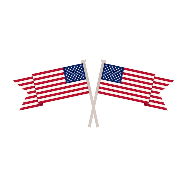 Vector of two american flags waving