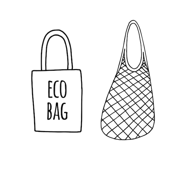 Vector vector two hand drawn shopping eco bags