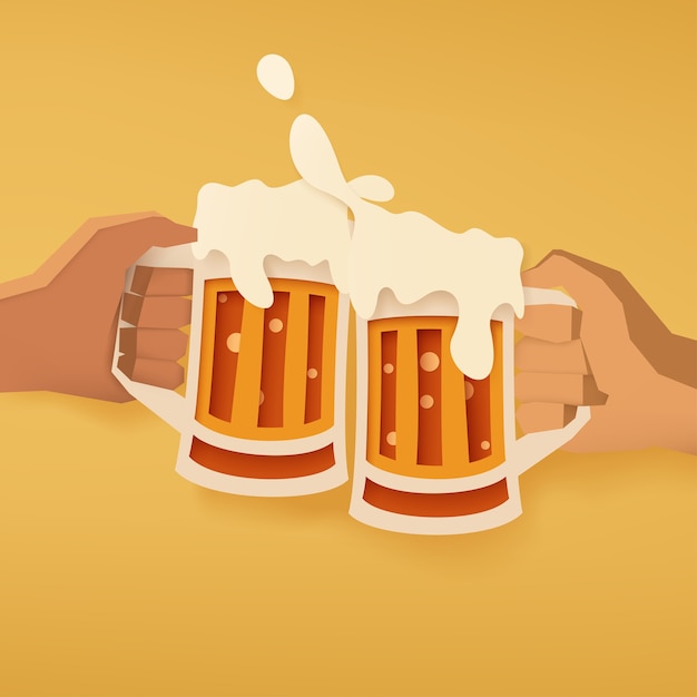 Vector vector of two hand holding mug of beer.