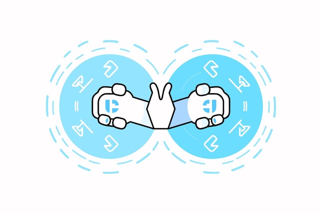 Vettore di due mani che si tengono l'un l'altro su un vettore icona piatto cerchio blu piatto