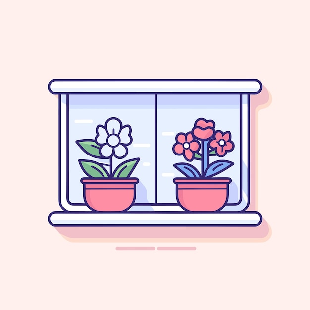 Vector two potted plants sitting on a window sil