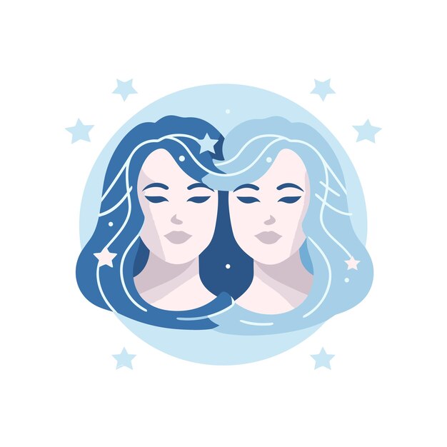 Vector of two women with blue hair facing each other in a flat icon style