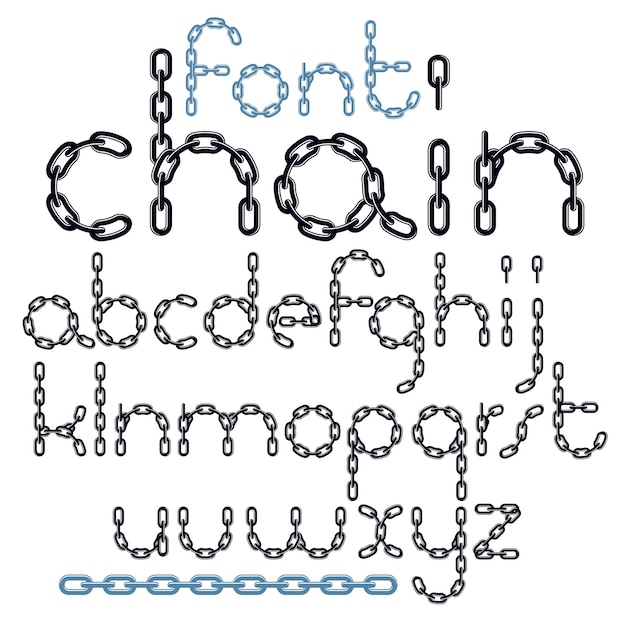 Tipo di carattere vettoriale, script dalla a alla z. lettere decorative minuscole create utilizzando maglie di catena collegate in metallo.