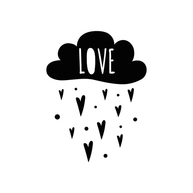 Vector typographic banner with black cloud text Love heart rain Cute poster baby room Phrase baby shower design card banner cloth Childish golden vector illustration St Valentines day design