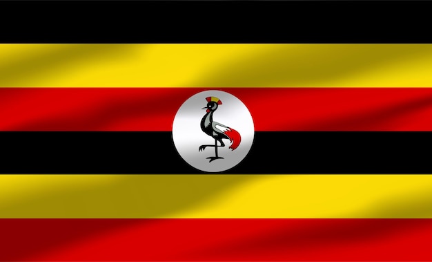 Vettore bandiera dell'uganda di vettore che sventola bandiere fluenti realistiche