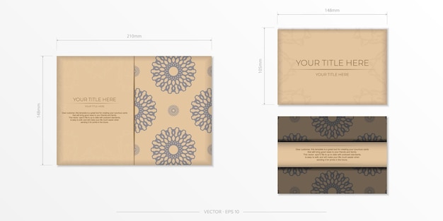 Vector uitnodiging kaartsjabloon met plaats voor uw tekst en abstract ornament Beige kleur briefkaart ontwerp met mandala ornament