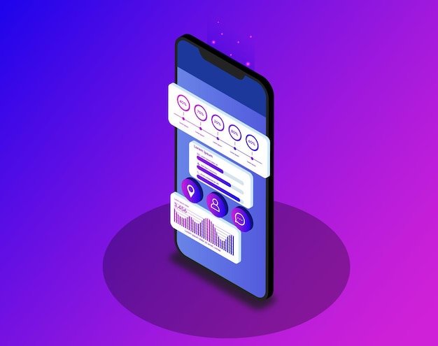 Vector uiux analytics dashboard isometric landing page on mobile