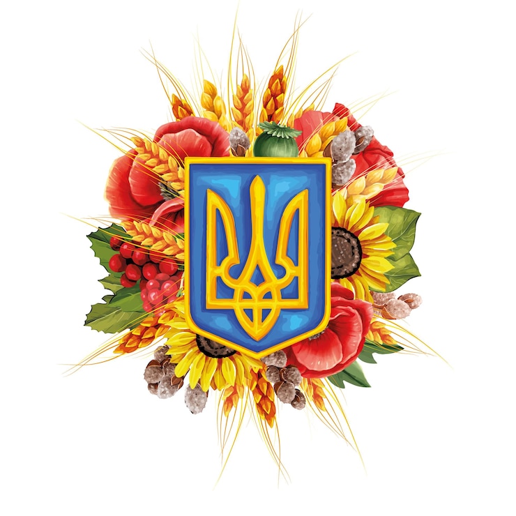 Вектор векторный украинский герб с цветами пшеницы и символами украины