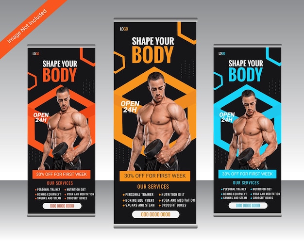 Vector vector unique and creative fitness rollup banner design