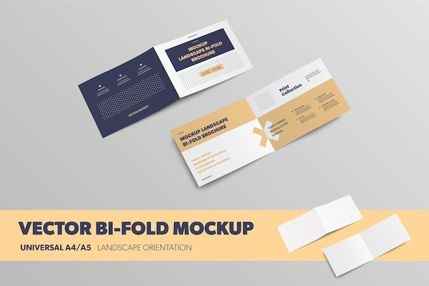 Vector universal A4 A5 business bifold template with realistic shadows for design presentation