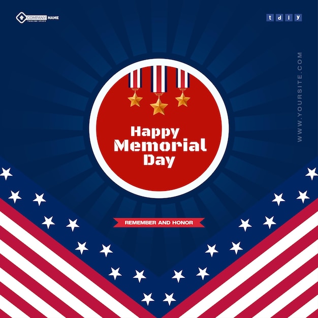 Vector usa flag memorial day blue color background new post design