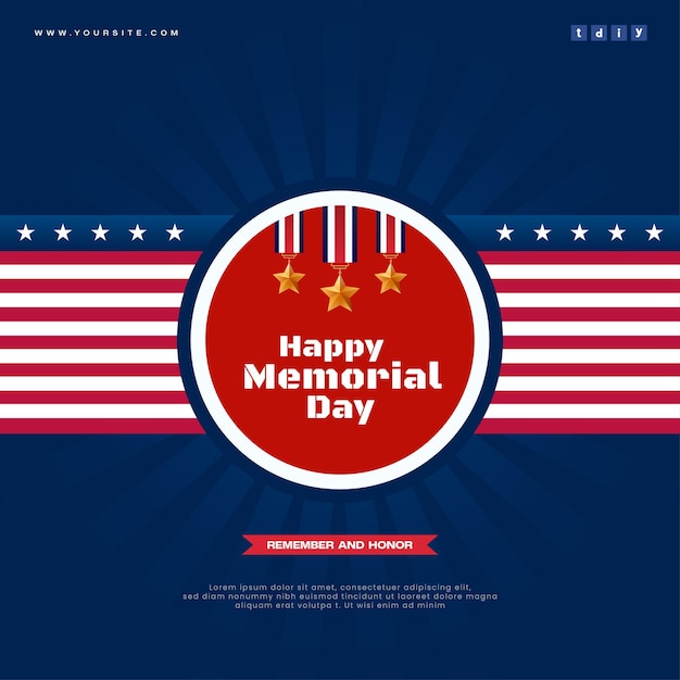 Vector usa flag memorial day blue color background post design