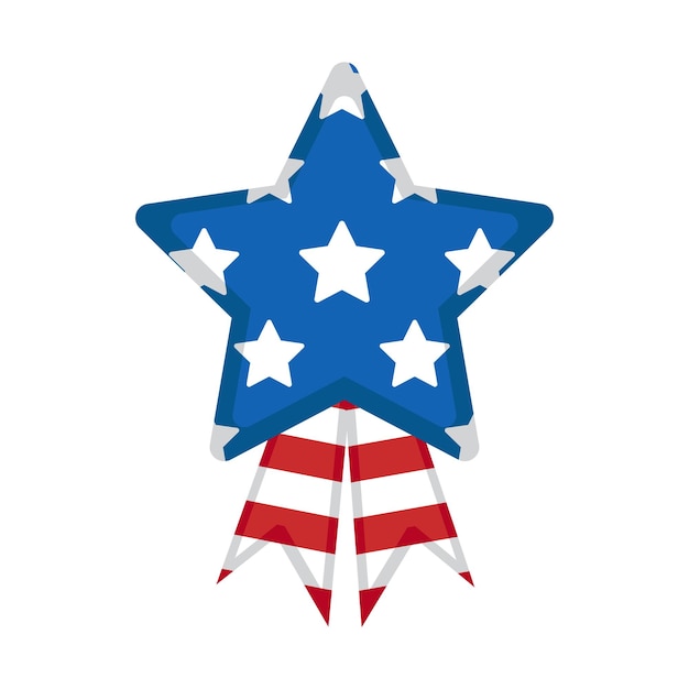 Stella della bandiera degli stati uniti di vettore distintivo a forma di stella con nastri nei colori della bandiera americana