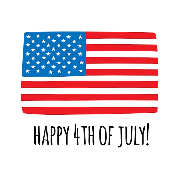 Векторный флаг США со счастливым текстом Четвертого июля