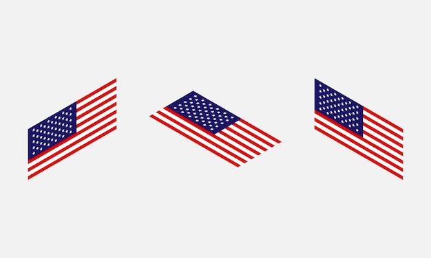 Векторные флаги США в изометрии. Американские флаги, изолированные на белом фоне. Вектор Eps 10