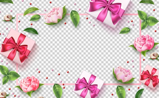 Vector valentine day rose flower present box