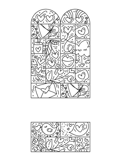 Cornice di composizione del logo di san valentino vettoriale per il testo con l'amore del palloncino della busta del cuore disegnato a mano