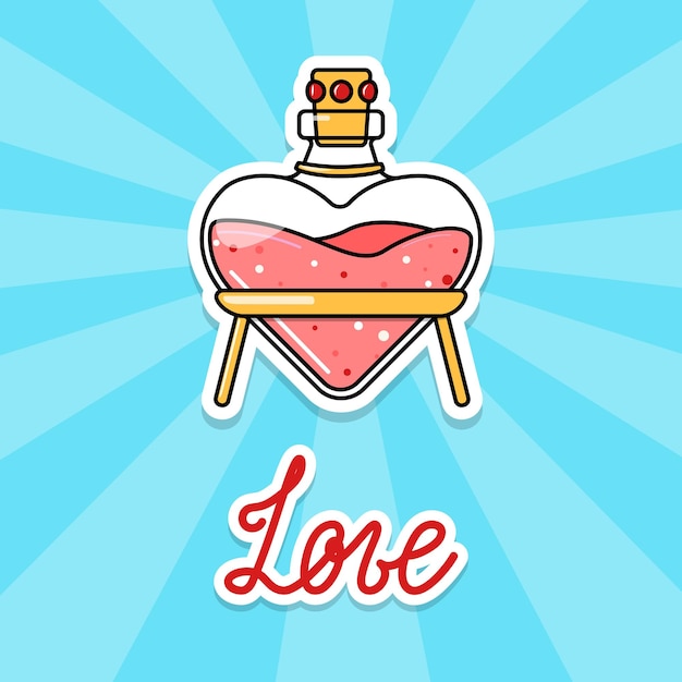 Vector Valentine's day vintage poster with love potion and lettering sticker 14 february postcard