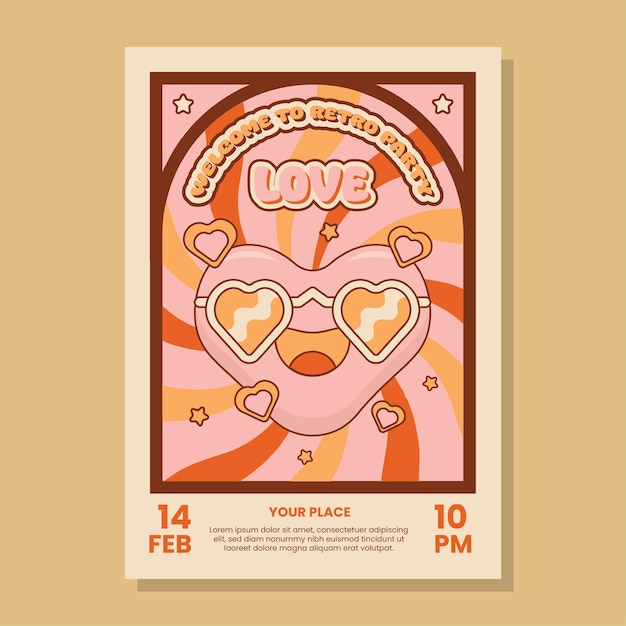 Vector vector valentines day 70s style poster template