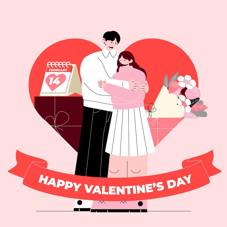 Vector 귀여운 커플 평면 디자인 벡터 발렌타인 그림 배경