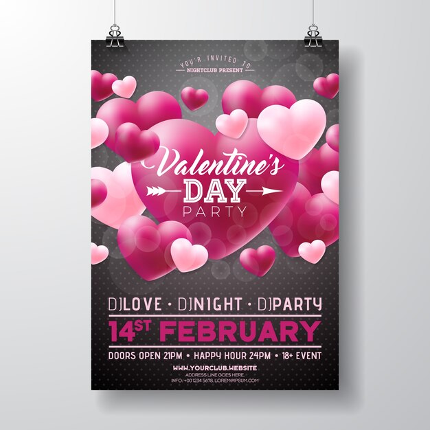 Вектор vector valentines day party flyer design с любовью вы типография и сердце