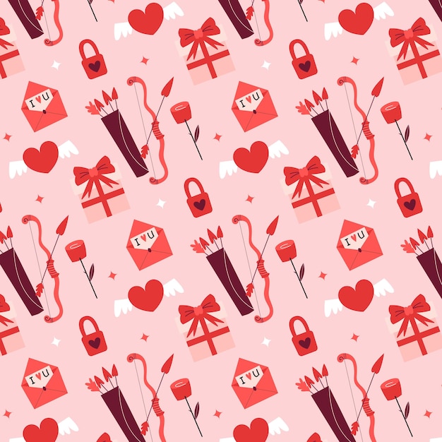 Vector vector valentines day seamless pattern with present boxarrowheart